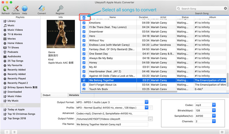 Selecione músicas da Apple Music