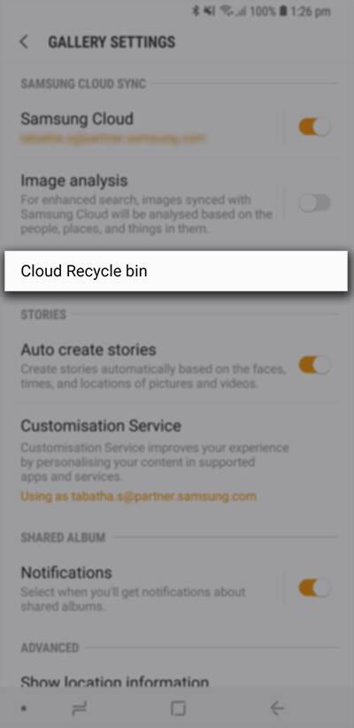 samsung cloud recycle bin recover deleted photo