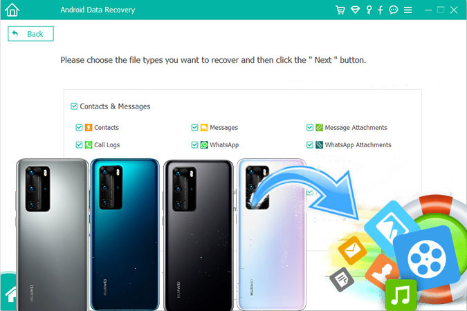 recover sms, contacts, whatsapp on HUAWEI P40/P40 Pro