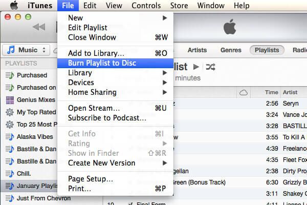 burn Spotify songs to cd with itunes