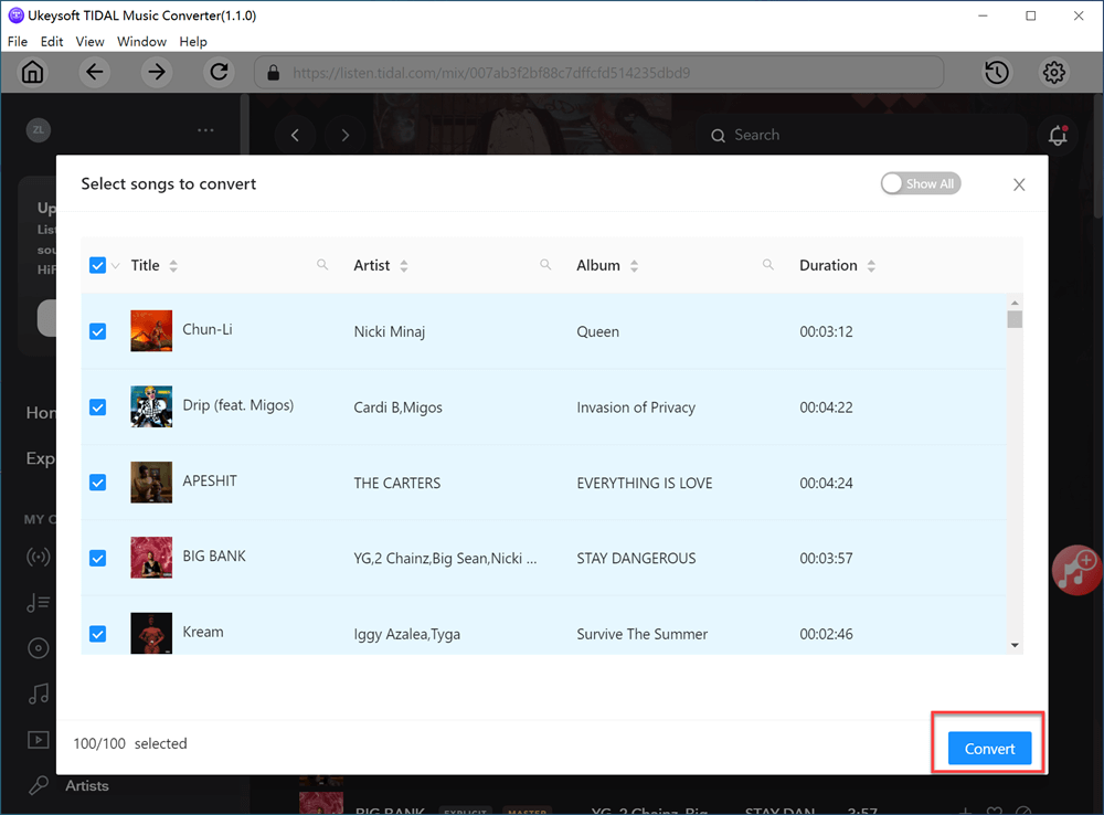 convert tidal music