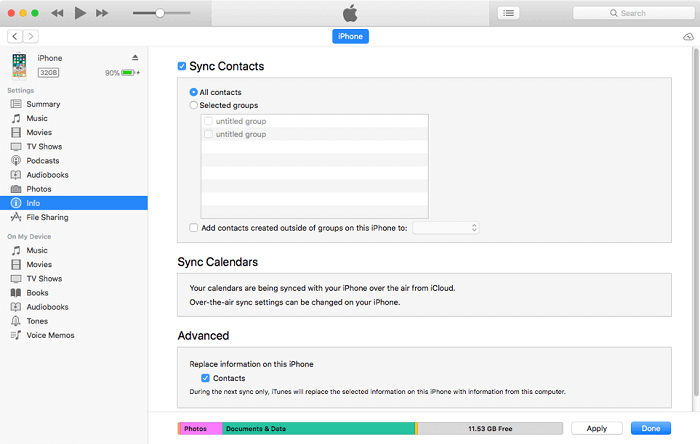 transfer contacts itunes