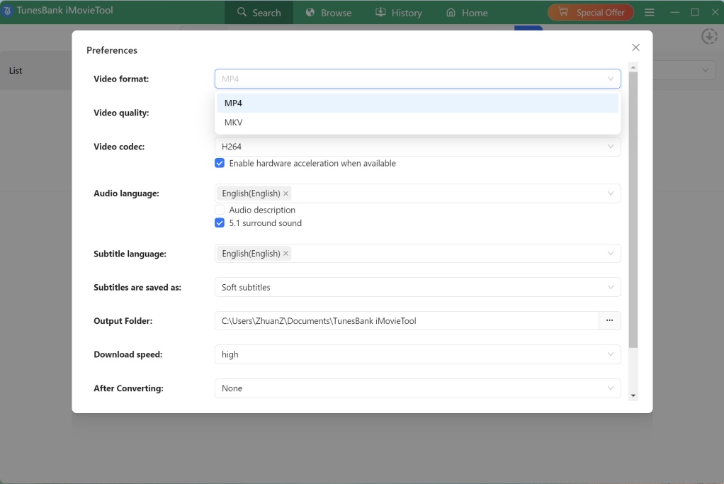 customize output settings