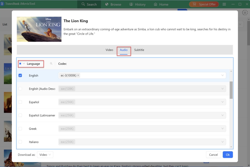 set audio language
